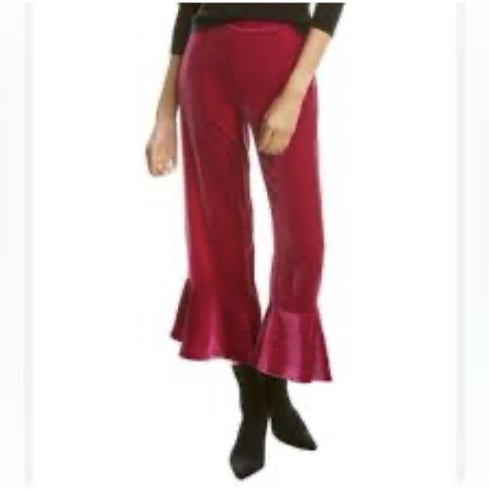 Trina Turk Velvet Silk Blend Flare Ruffle Capri Pants Preppy Retro Boho Womens 0